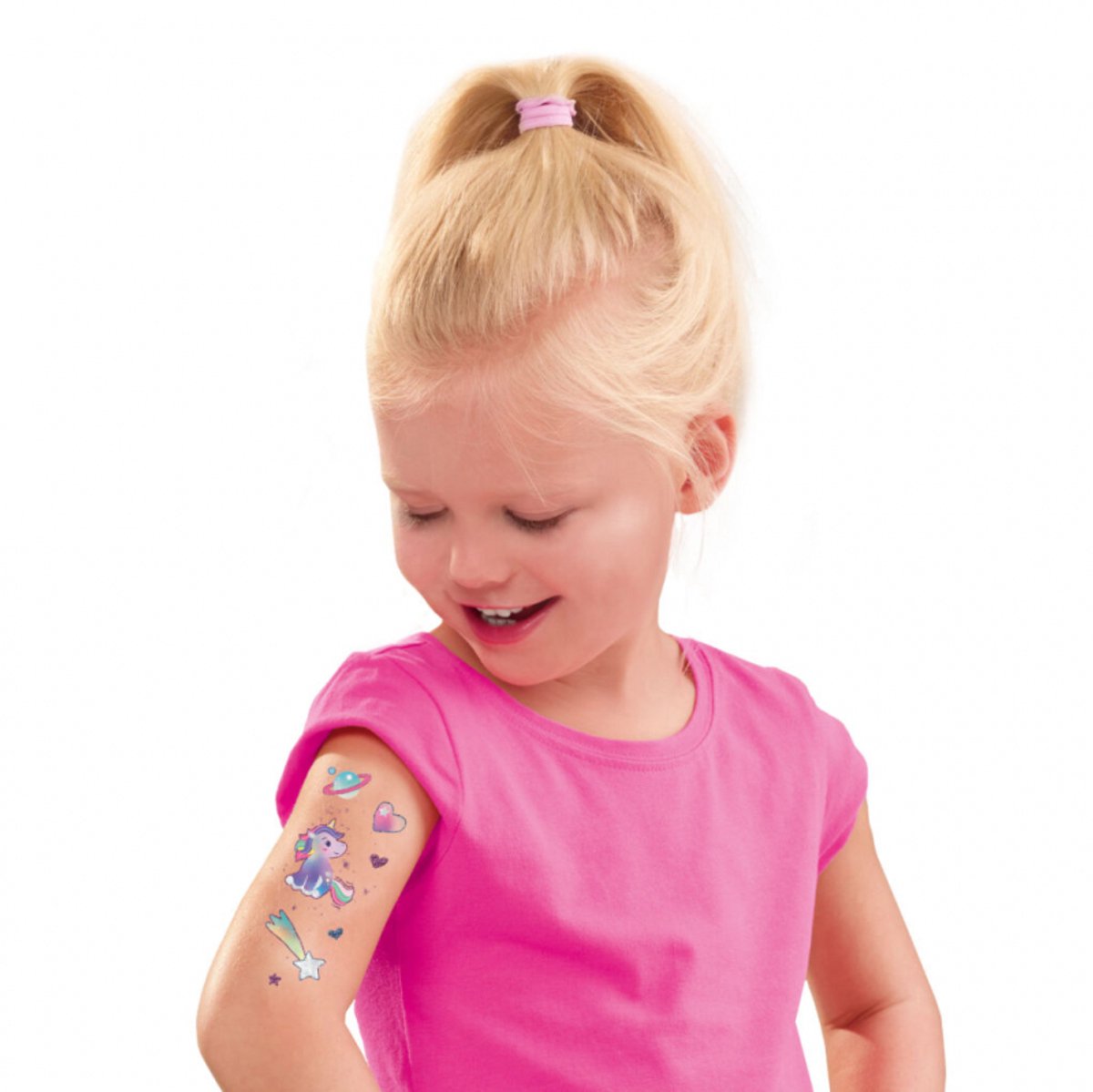 SES Creative Galaxy Unicorn Tattoos met Cosmetische Glitter - 32 Stuks - Voor Meisjes vanaf 5 Jaar - Tattoos Kinderen - Eenvoudig Verwijderbaar - Schoencadeautjes Sinterklaas — cadeau in Hobby - foto 6