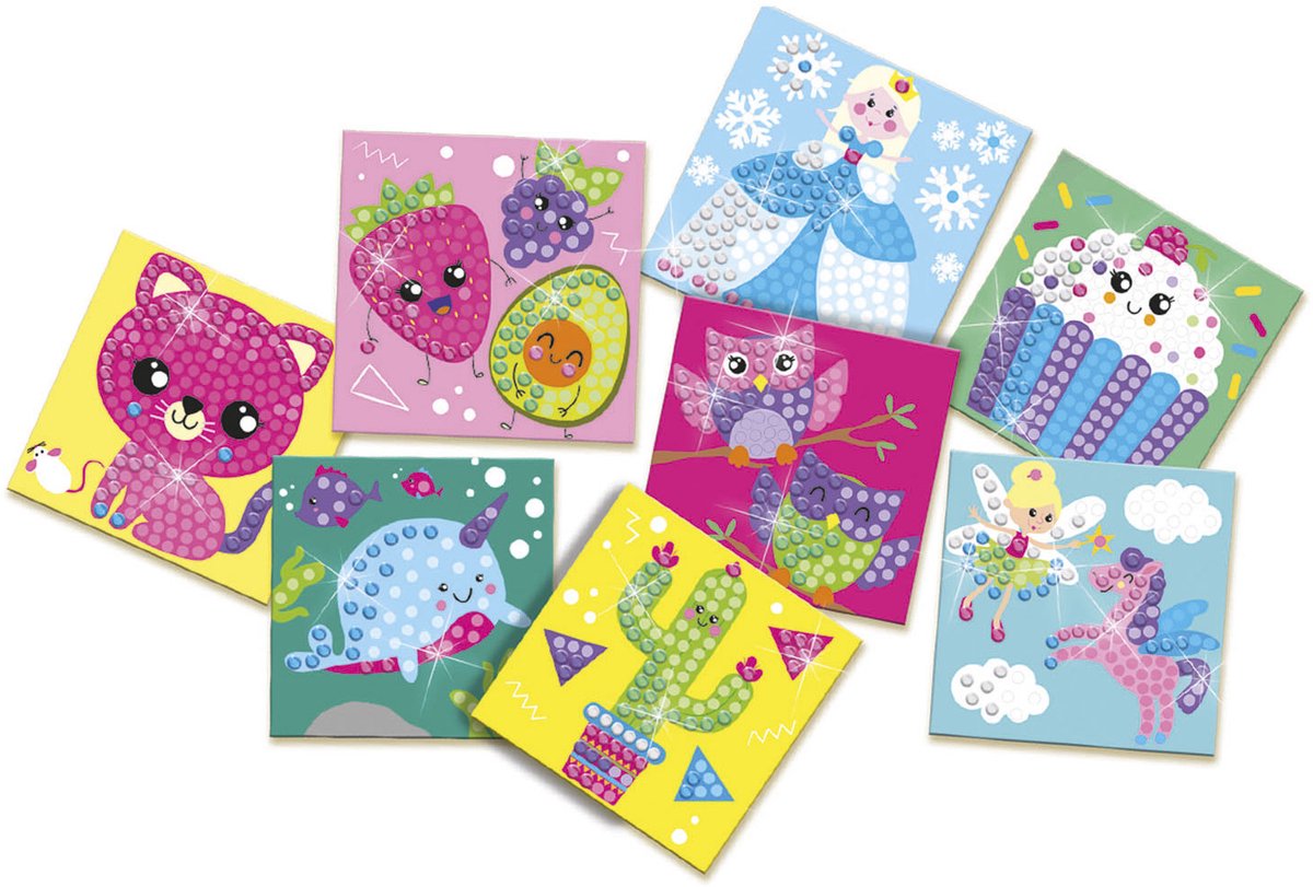 SES Creative Diamond Painting - 8 Mozaïekkaarten met 1080 Steentjes - Voor Meisjes vanaf 3 Jaar - Schoencadeautjes Sinterklaas — afbeelding 7