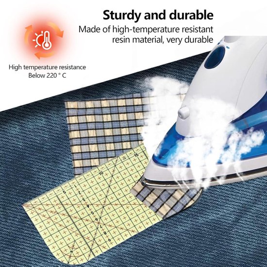 Hittebestendige Strijkliniaal – 20 X 10 Cm – Transparant – Antislip – Geschikt Voor Patchwork, Naaien En Quiltwerk – Universeel