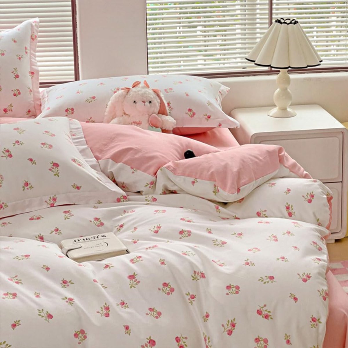 Ibenzoa Elegante en Omkeerbare Dekbedovertrekset met Bloemenpatroon in Microvezel Roze