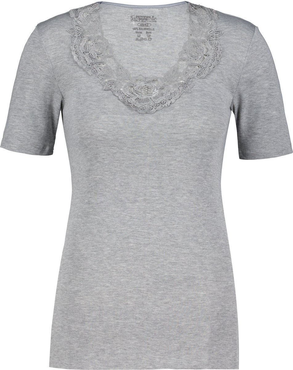 Toker Dames Shirt met kant - Grijs - 100% katoen - Maat 40/42