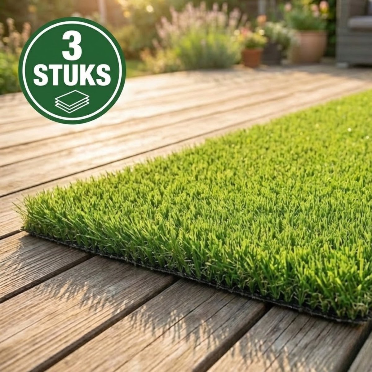 Niba® Kunstgras 2x1m - 3 stuks - 20mm hoog - Grastapijt voor Balkon, Camping & Deurmat