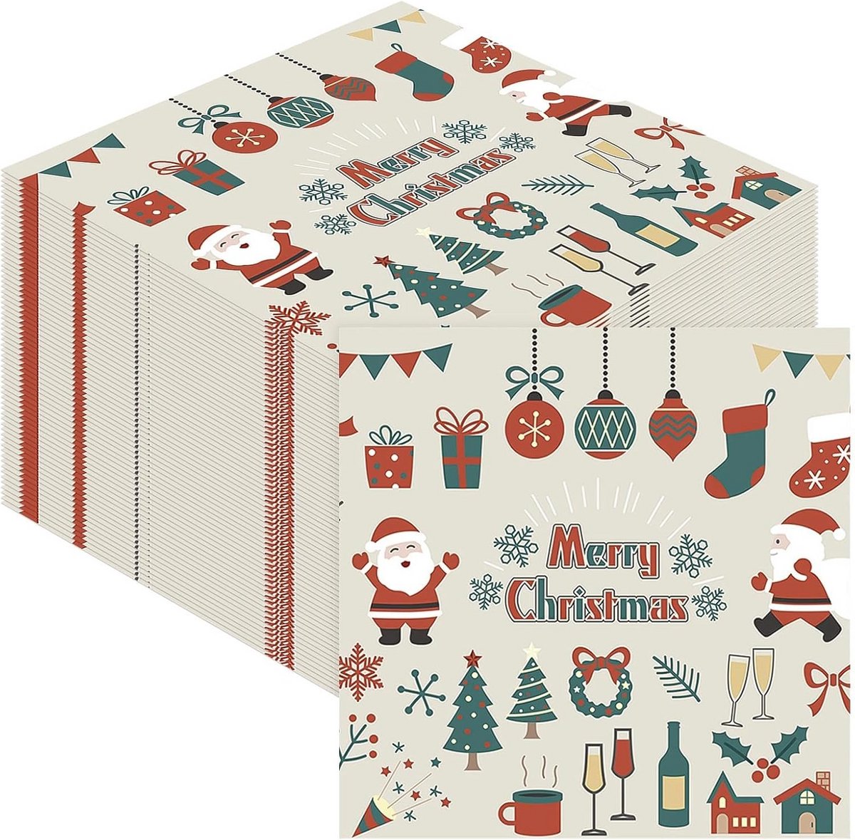 Kerst servetten 40 stuks wit kleine kerstversieringen