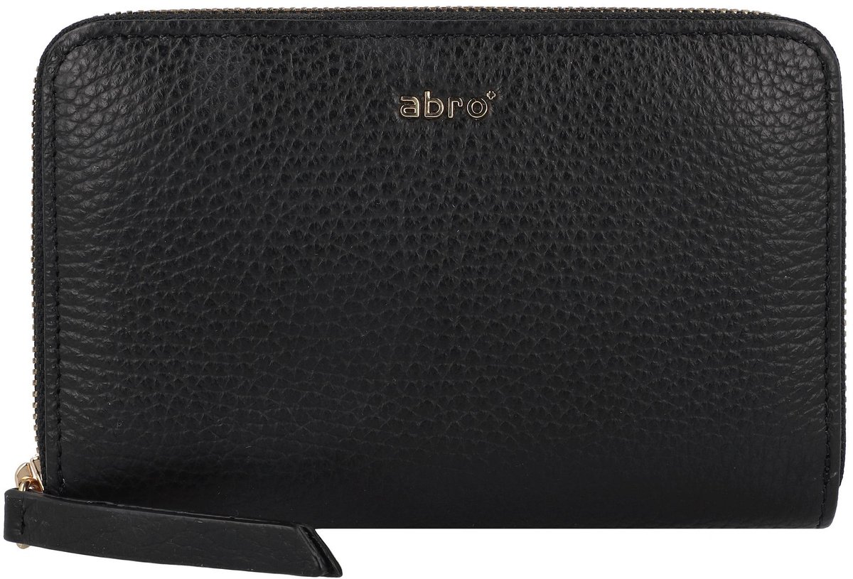 abro Leren Portemonnee Leather Adria Zip Wallet Black / Gold Zwart