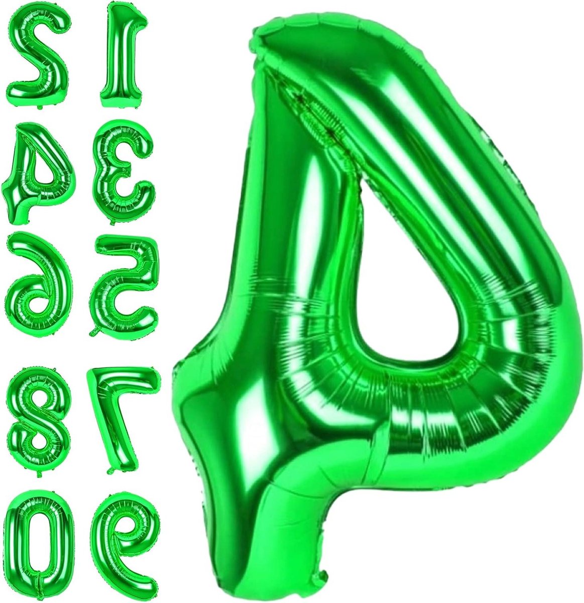 Ronte - Groene Folie Ballon met Cijfer 4 voor Verjaardag - XXL Formaat - Heliumballon voor Meisjes, Jongens, Mannen, Vrouwen - Decoratie voor 4e Verjaardag, Babyshower, Jubileum en Festivals