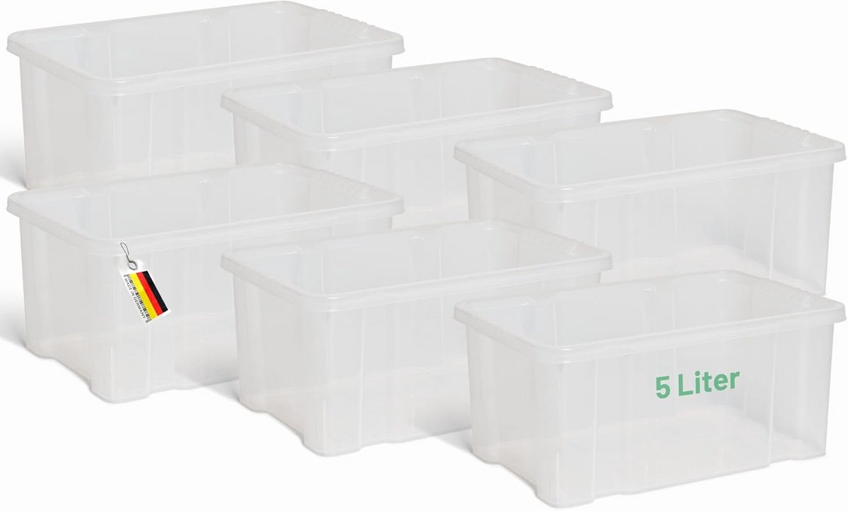 Transparante opbergdoos 5 liter, 30 x 19 x 14 cm, stapelbaar, BPA-vrij