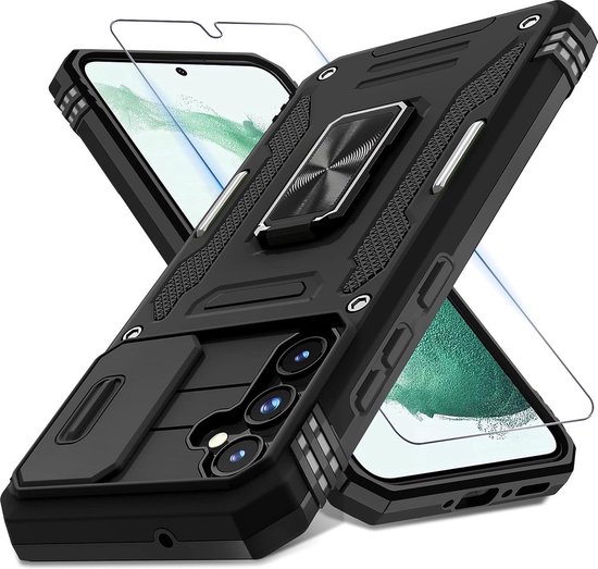 Samsung Galaxy A16 hoesje zwart – Podec hybride armor anti-shock case met kickstand en screenprotector