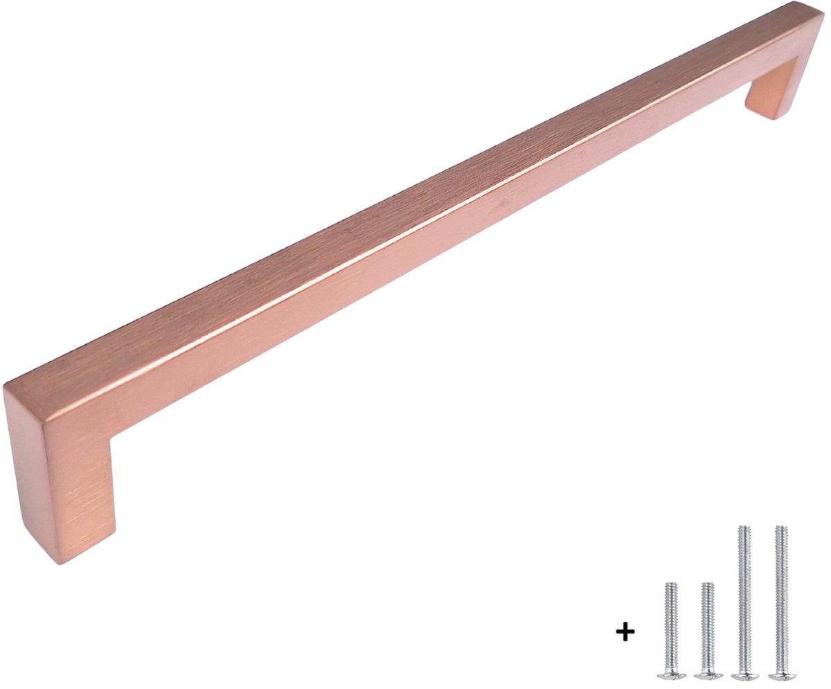 HOEXS keukengreep Rose Goud – 268mm | Hartafstand 256mm – Luxe Meubelgreep – Incl. 2 Boutlengtes – Voor Deuren & Lades