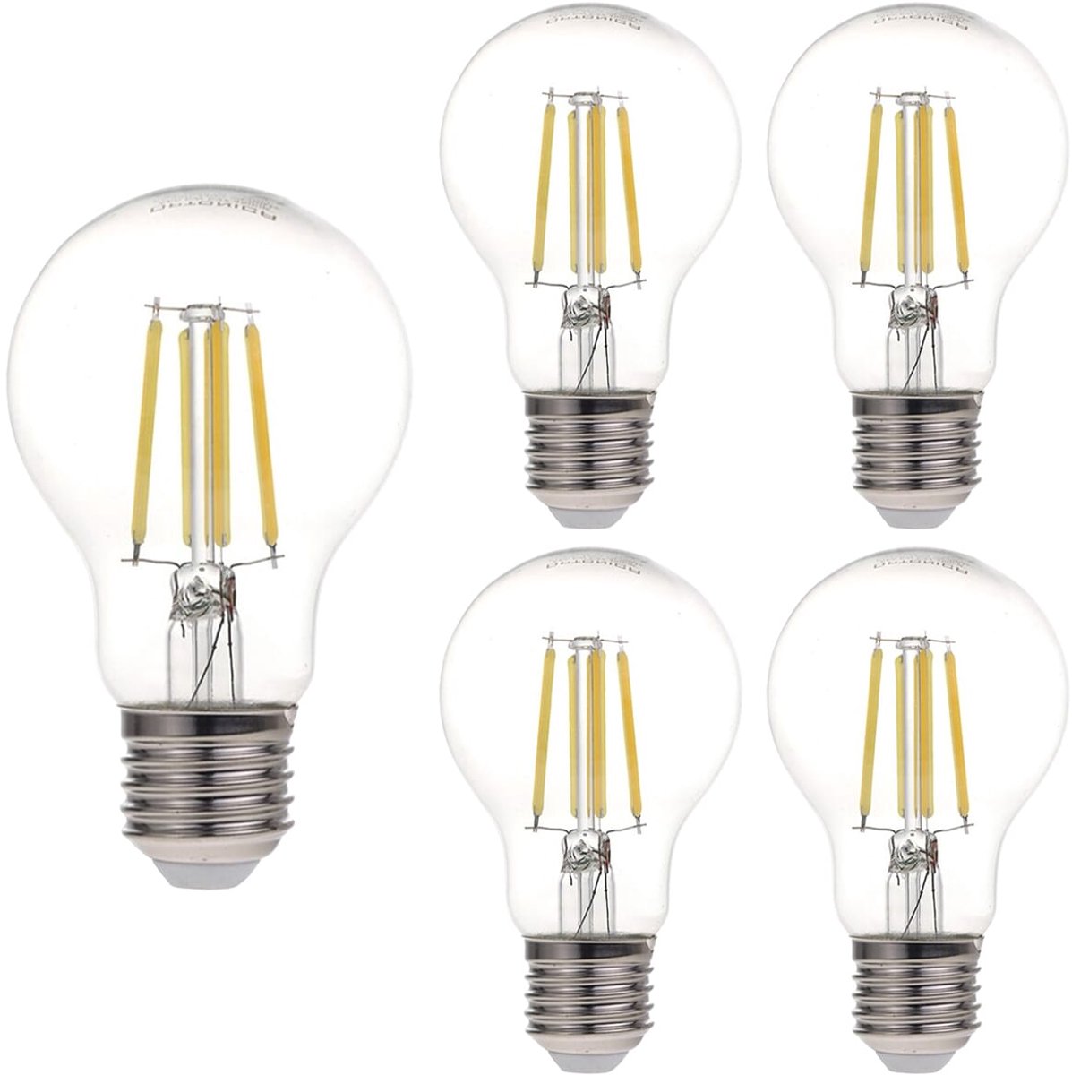 Optonica LED Filament Lamp A60 E27 - 6W (vervangt 40W) - 630lm - 4000K Neutraal Wit - 230V - Ø 60mm - Energiezuinig - 5 stuks