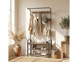 MIRA Home - Kapstok - Staande kapstok - Garderoberek - Schoenenrek - Opbergrek - Vintage - 84x33,7x183