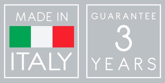 Gemaakt in Italië met 3 jaar garantie.