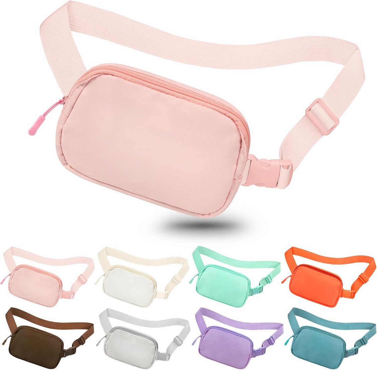 Fiets Fanny Pack - Verstelbare Waist Bag voor Hiking - Waterdichte Nylon Crossbody Tas voor Sport, Reizen, Outdoor - Voor Mannen en Vrouwen - In Pink