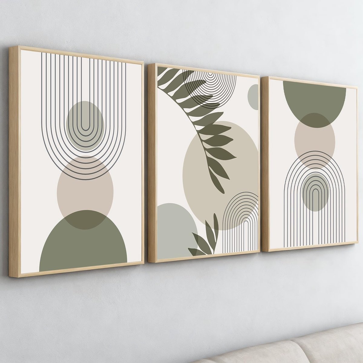Unyqoos Set van 3 moderne canvas wanddecoraties met boho en abstracte kunst groen
