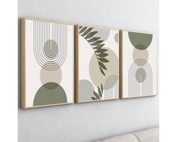 Unyqoos® Set van 3 moderne canvas wanddecoraties met boho en abstracte kunst