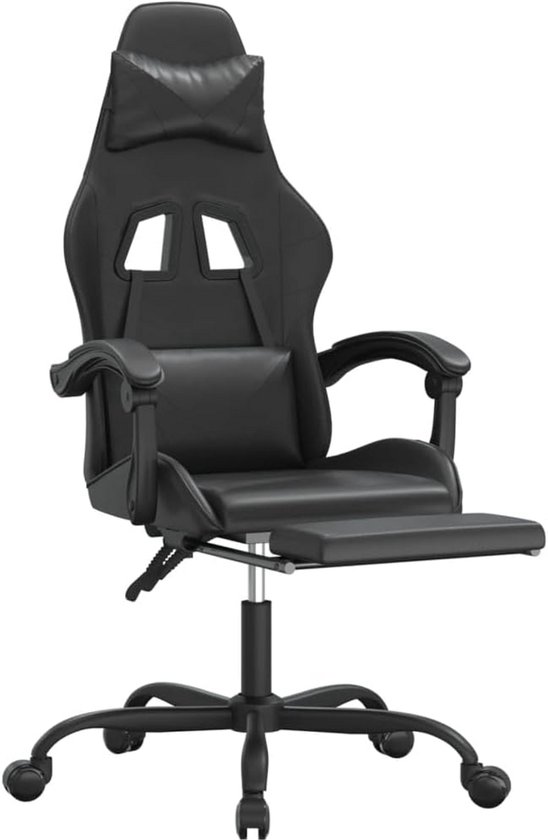 Gamingstoel met voetsteun en leerlook zwart — afbeelding 5