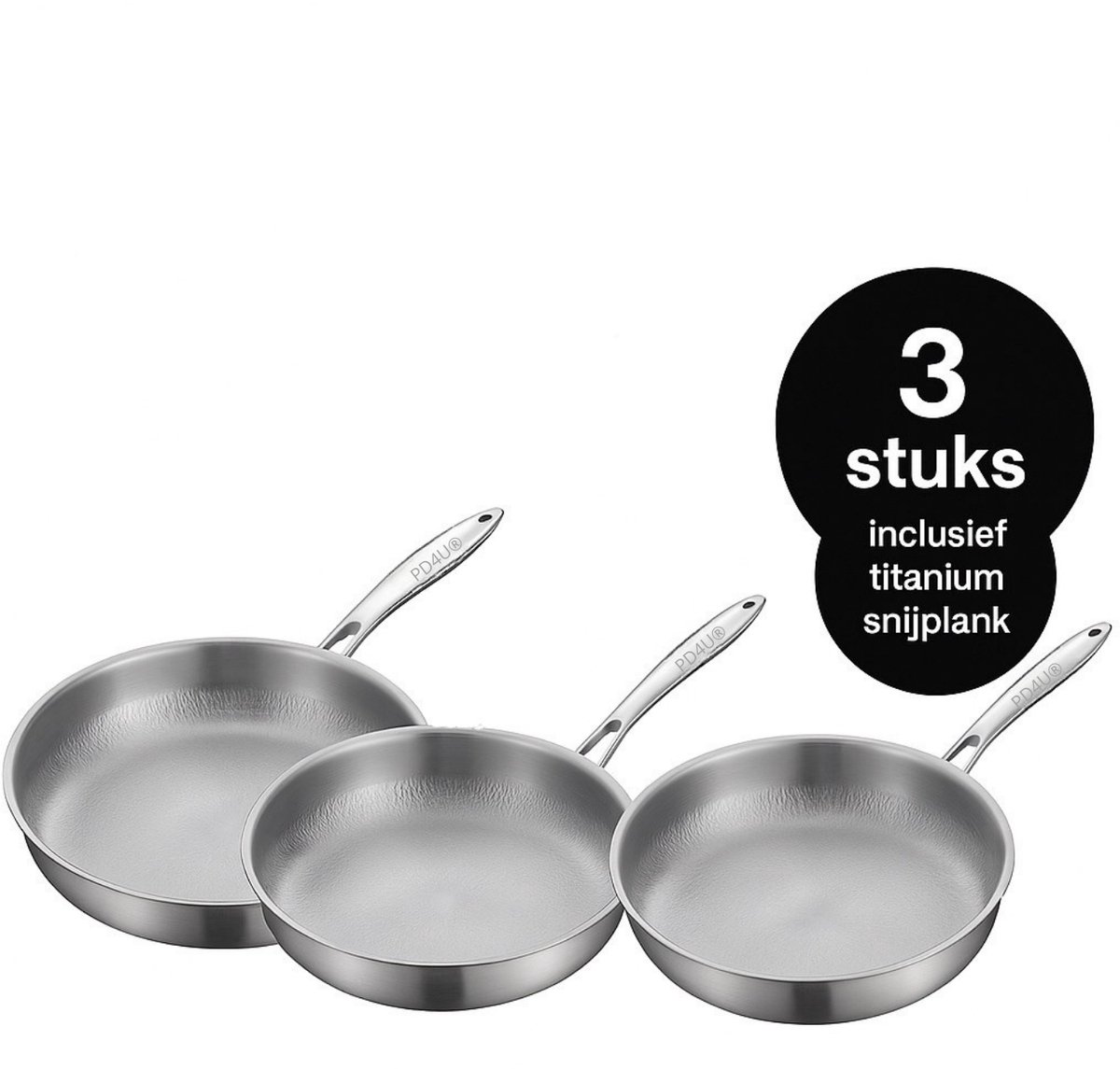 3STUKS Titanium Pan – Titanium Koekenpan – Koekenpannen – PFAS-Vrij – Sterke Anti-Aanbaklaag – Inductie Geschikt – Ø 24 cm Ø 28 cm en Ø 30 cm – Duurzame Koekenpan – Inclusief Titanium Snijplank