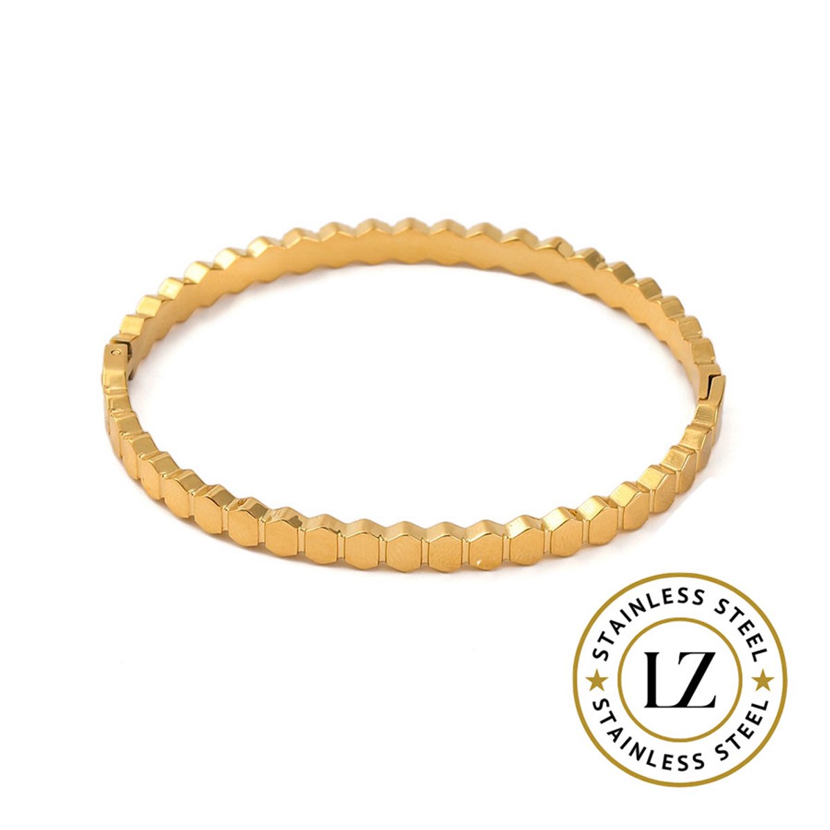 LOUIZ Rhombus Bangle Goudkleurig - Gouden Dames Bangle - Roestvrij staal 14K goud verguld - Waterproof en Hypoallergeen - Perfect _ Cadeau voor elke vrouw - Past altijd