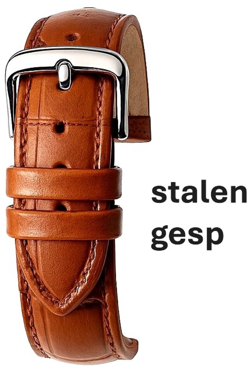 Horlogeband-horlogebandje-12mm-echt leer-bruin-gevuld-croco-zacht-stalen gesp-leer-12 mm