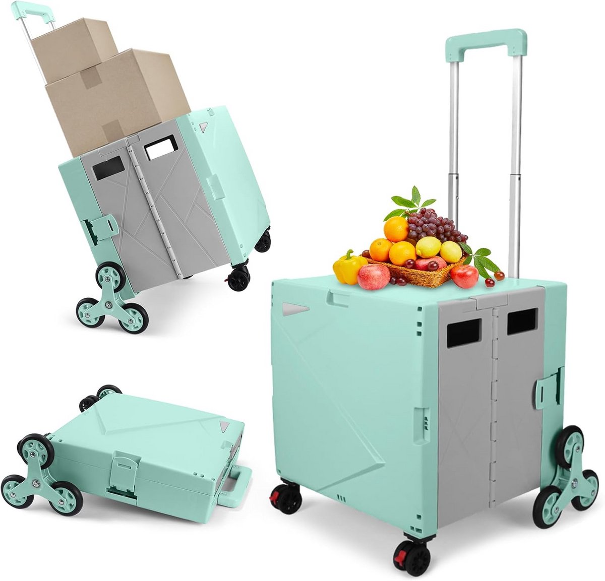 Opvouwbare trolley met box 55L 80kg handig voor winkelen en klussen