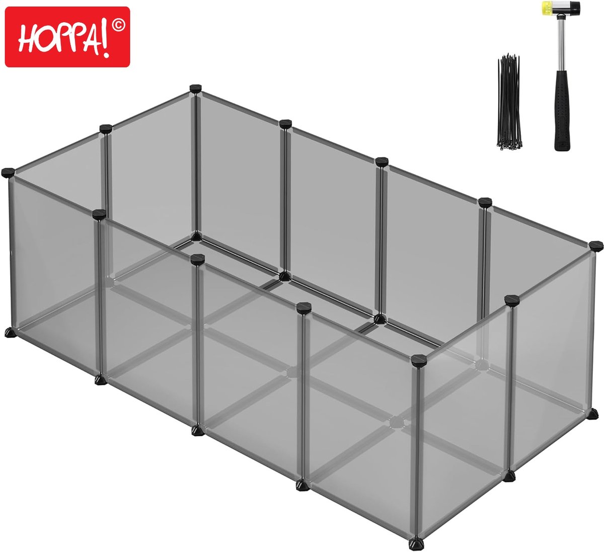 Hoppa! - Buitenverblijf - Met Bodemplaten en Box - 125 x 63 x 42 cm - Grijs