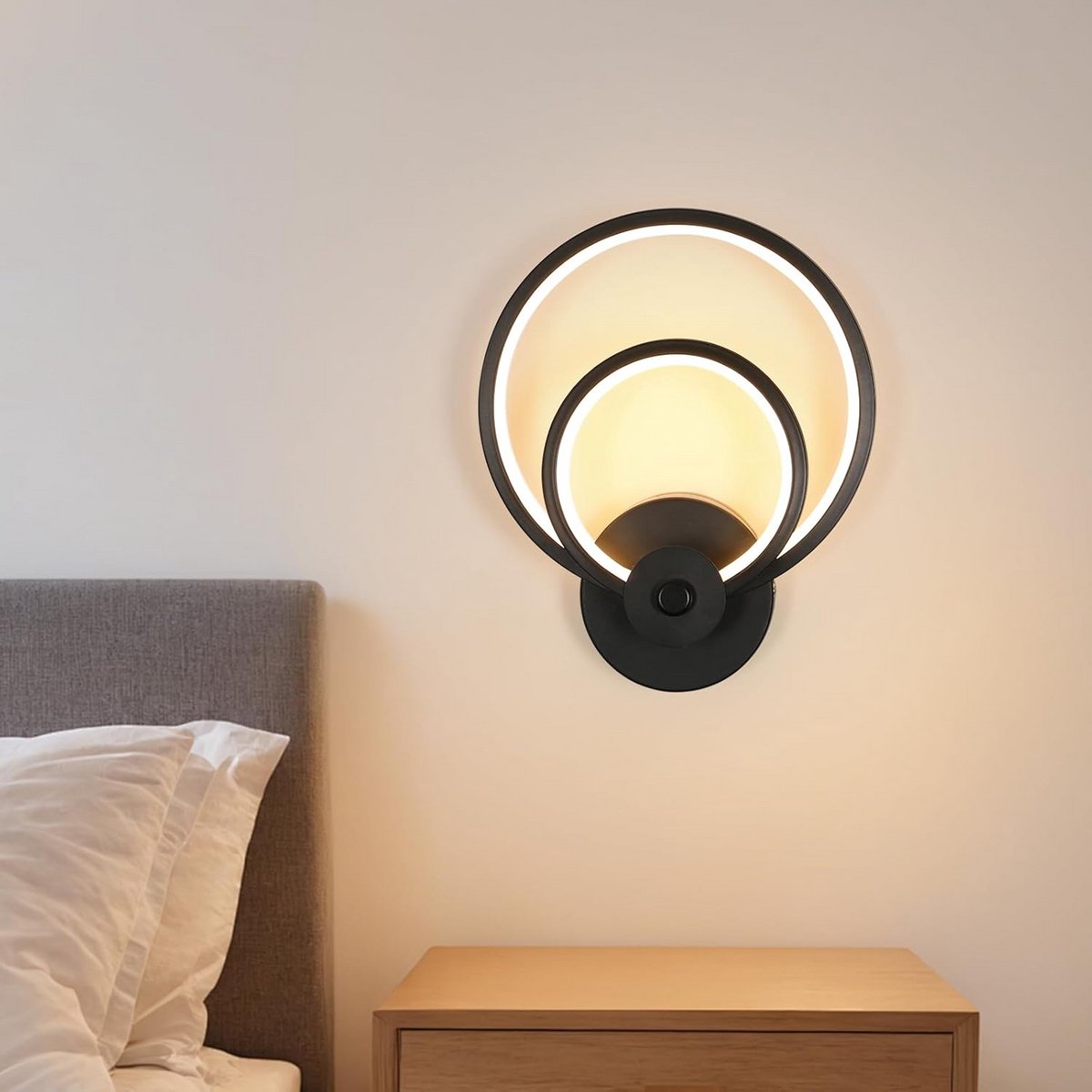 Ronde LED Wandlamp 20W 2250 Lumen 3000K Zwart Modern