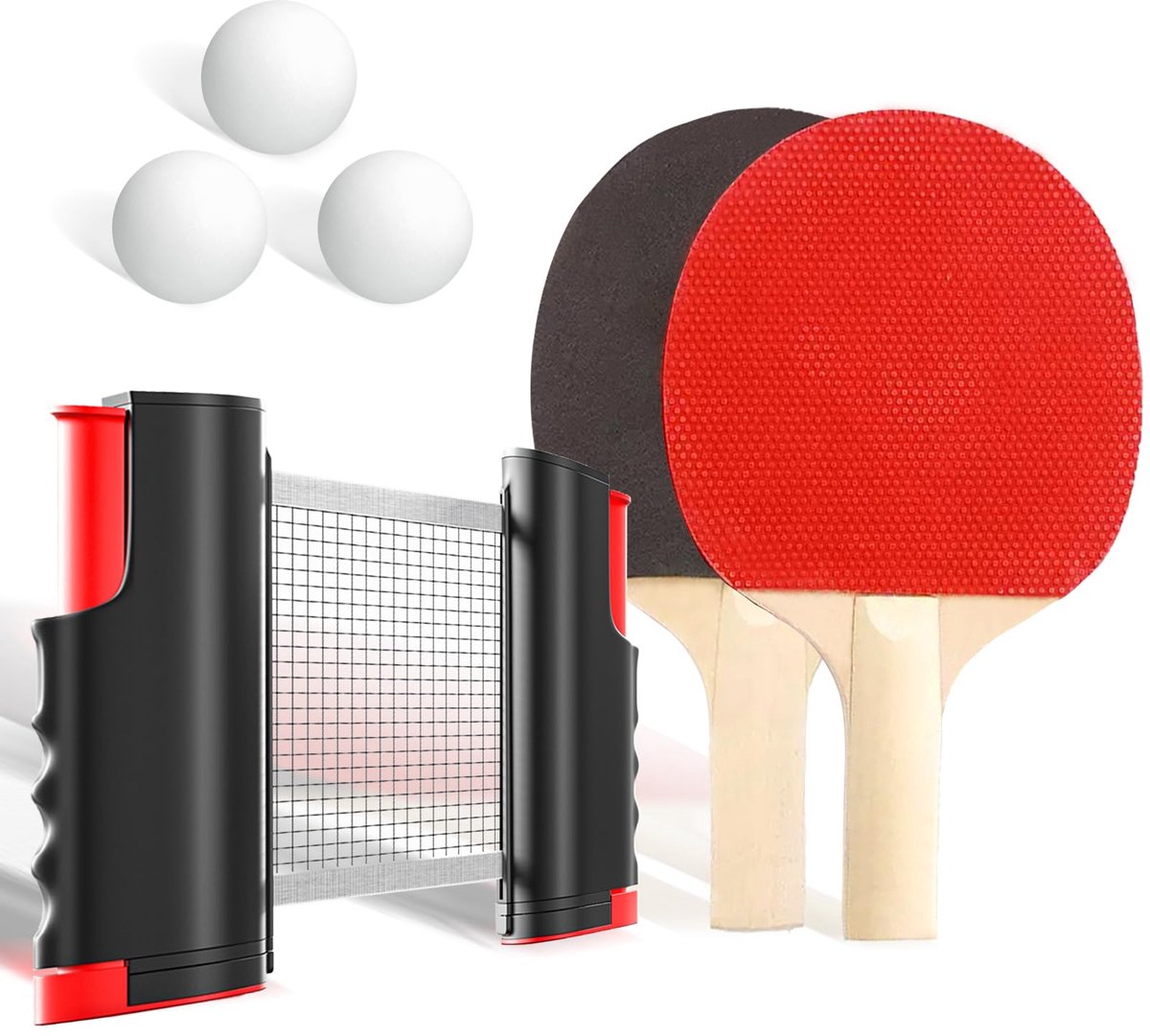 Tafeltennisset - Tafeltennisnet - 2 tafeltennisbatjes + 3 tafeltennisballen + Tafeltennisnettas