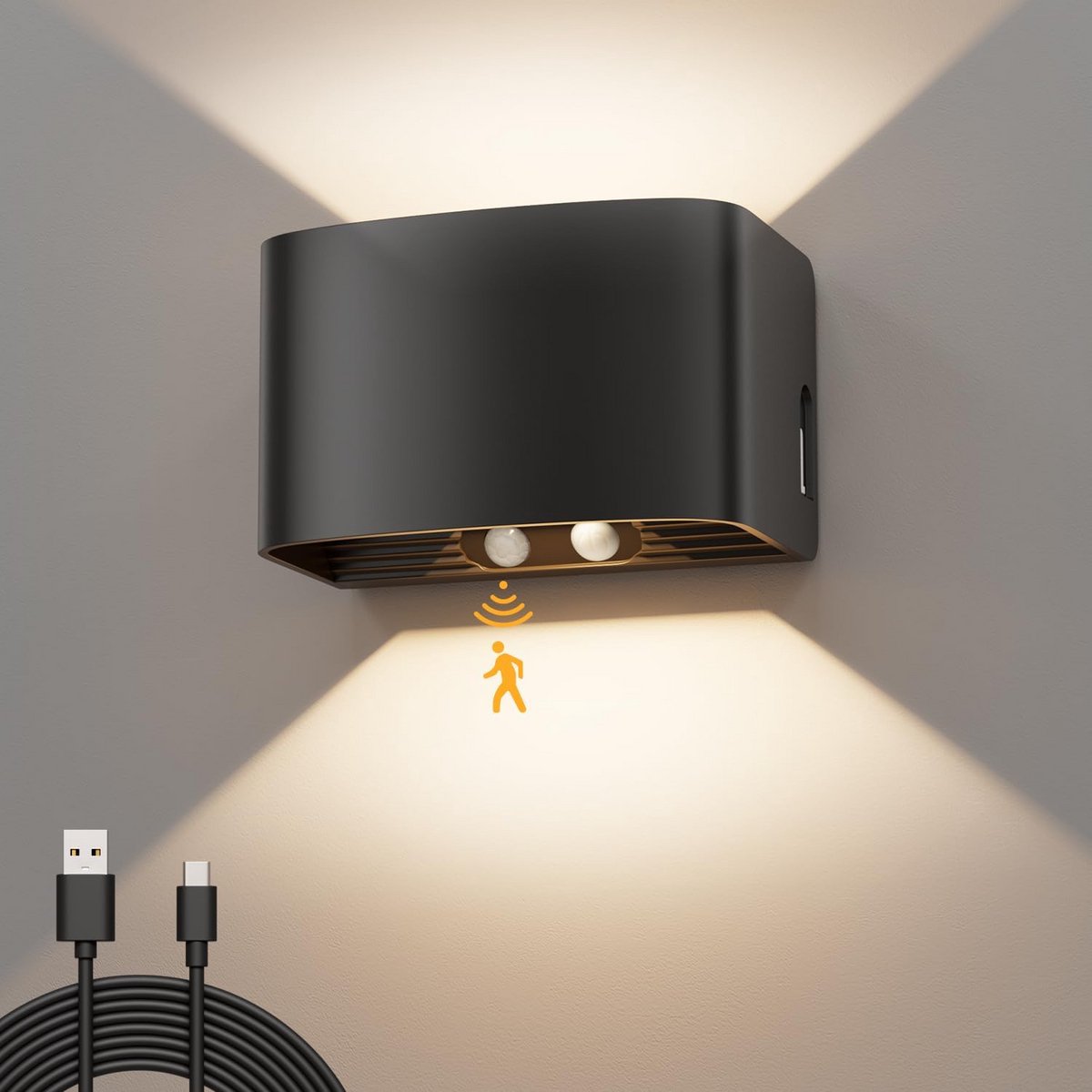 Draadloze LED wandlamp met bewegingssensor en afstandsbediening - 3 kleuren - Oplaadbare batterij - 3 verlichtingsstanden - Gerichte lichtbundel omhoog en omlaag - Voor binnen