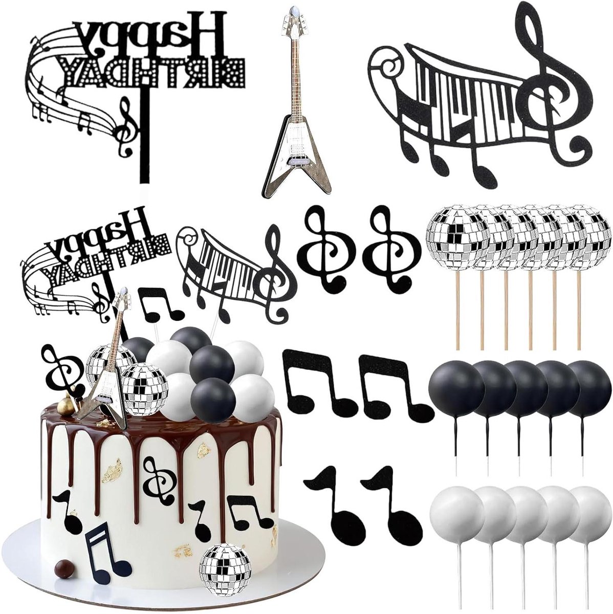 Ronte - Muziek Taartdecoraties Feest Gitaar Muzieknoten Cupcake Toppers