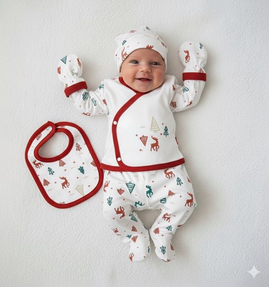 Kerst - Hert - Baby newborn 5-delige kleding set jongens - Newborn kleding set - Newborn set - Babykleding - Babyshower cadeau - Kraamcadeau