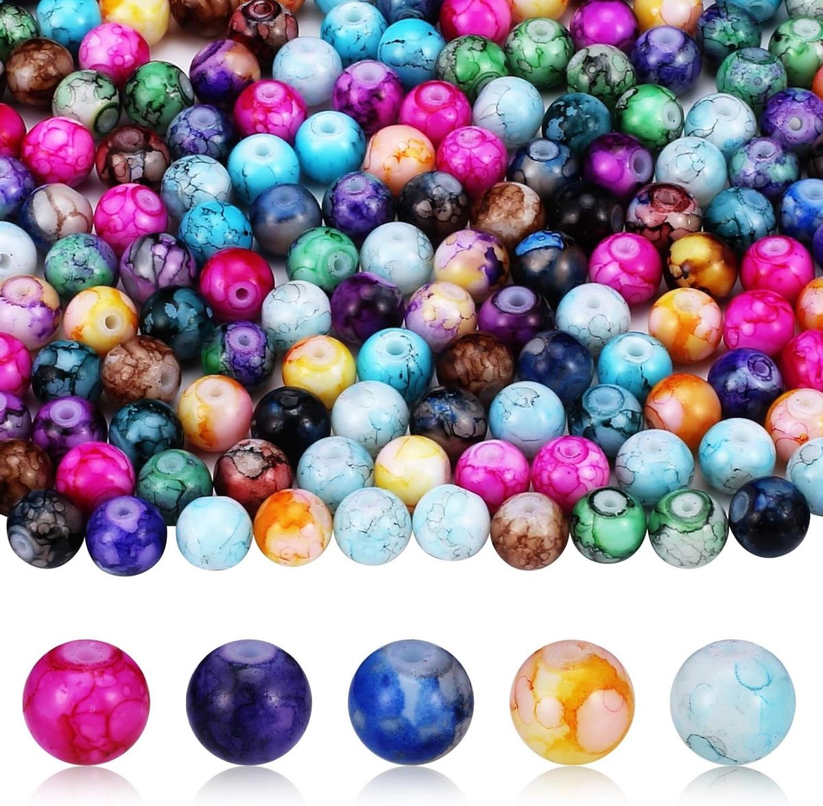 Ronte - Glazen Kralen Set voor Sieraden en Armbanden - 220 Stuks - Edelstenen Kralen - Kleurrijk Knutselmateriaal