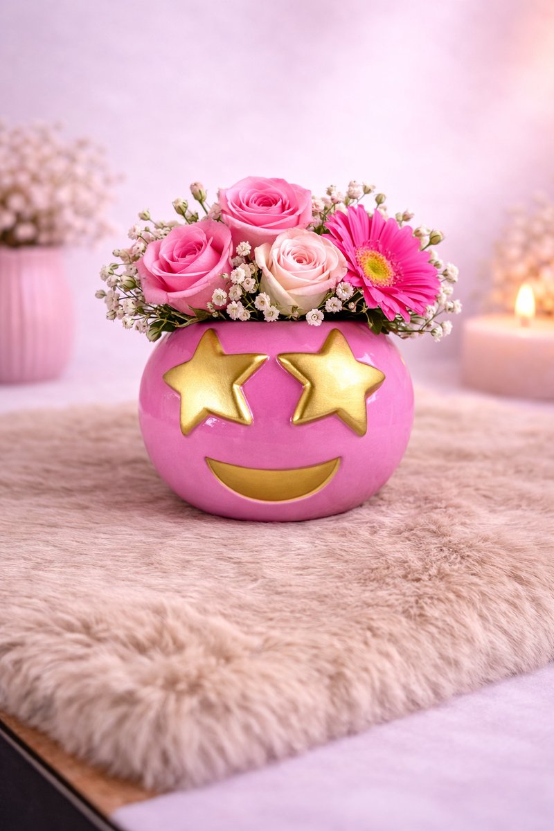 Emoji Vaas – Pink Starstruck Edition | Viva Femme | Vaas | Decoratie | Cadeau | Wonen | Bloemen | Lente | Roze
