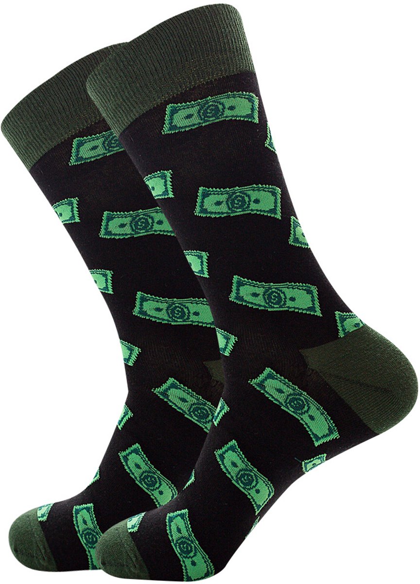 Sokken heren - zwart - groen - leuke print geld - dollars - 40 - 45 - cadeau voor hem - Kerstcadeau - vaderdag cadeau - verjaardagscadeau - geschenkl - gift