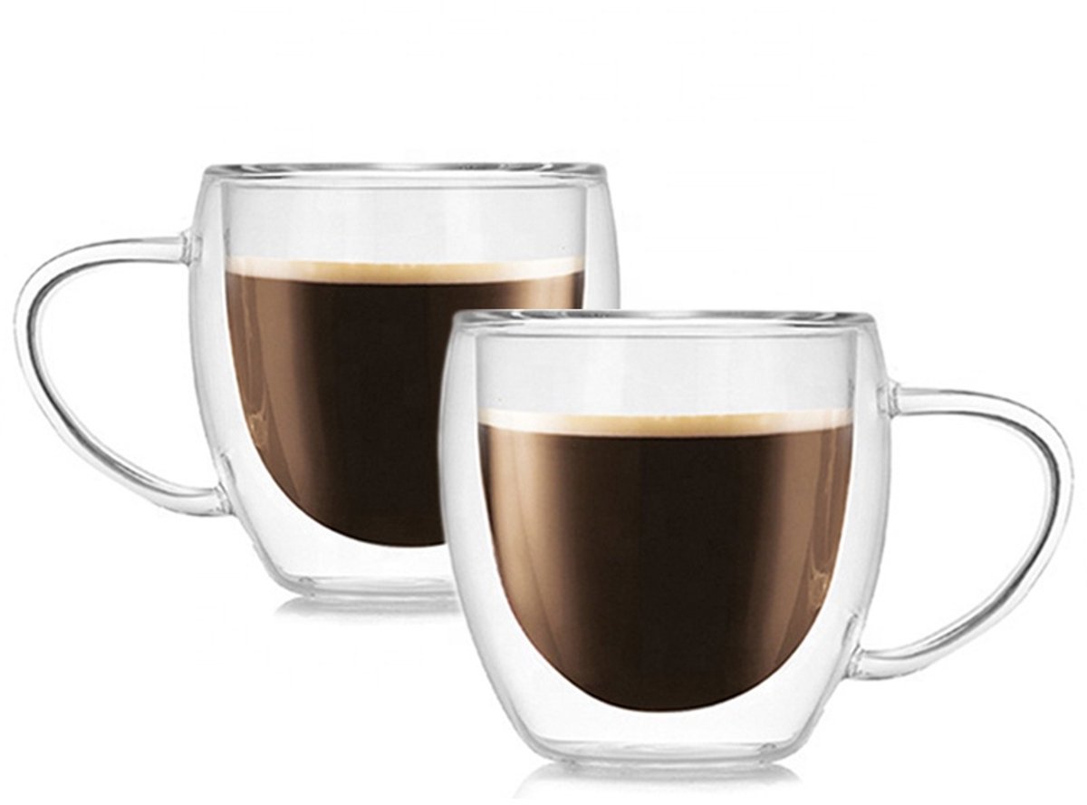 Majestix Dubbelwandige Glazen Met Oor - Set van 2 - 250 ML - Isolerende Thermoglazen - Latte Macchiato, Cappuccino, Espresso, Koffie, Thee