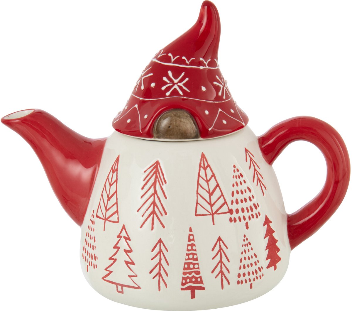 J-Line theepot Kerstman Dolomiet - keramiek - rood/wit