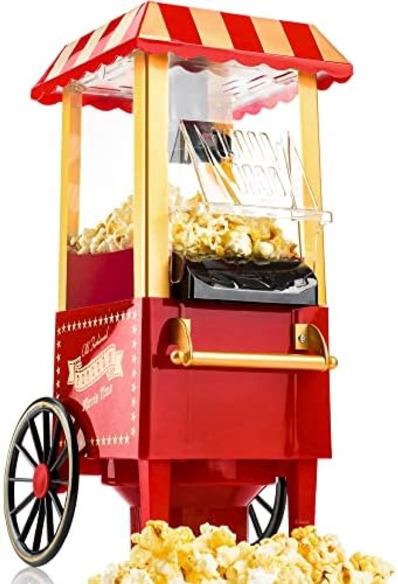 Popcornmachine - Popcornmaker - Hetelucht popcorn apparaat - Vetvrije popcorn popper - Retro popcorn maker - Gezonde snackmaker zonder olie - 1200W - Snelle bereiding 2 tot 4 min - Compact keukenapparaat