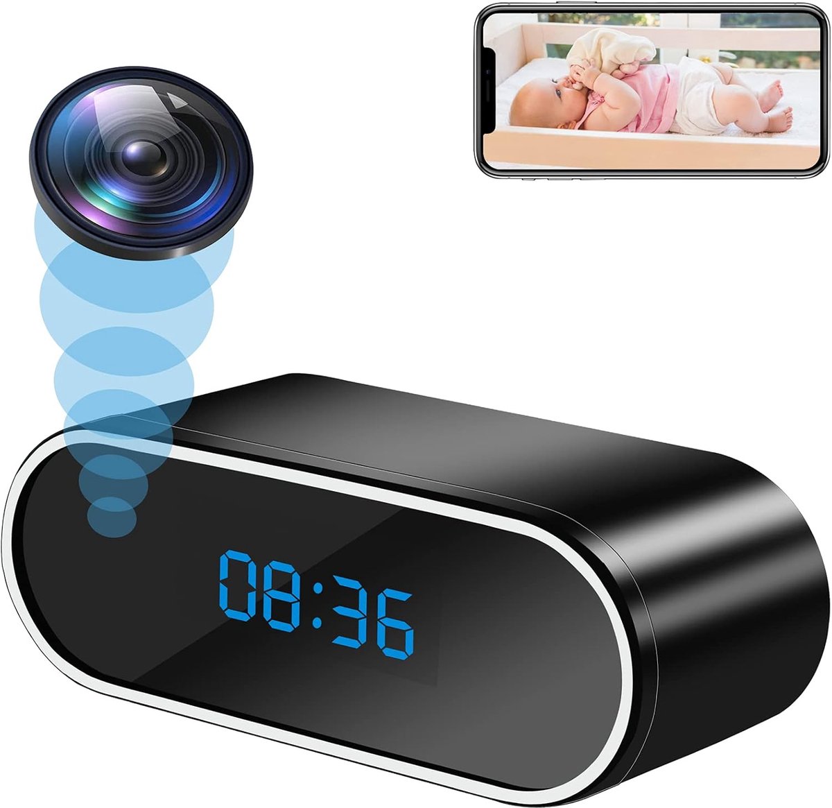 iFoulki HD 1080P WiFi-spionagecamera, verborgen WiFi-miniklokcamera met nachtzicht en bewegingsdetectie