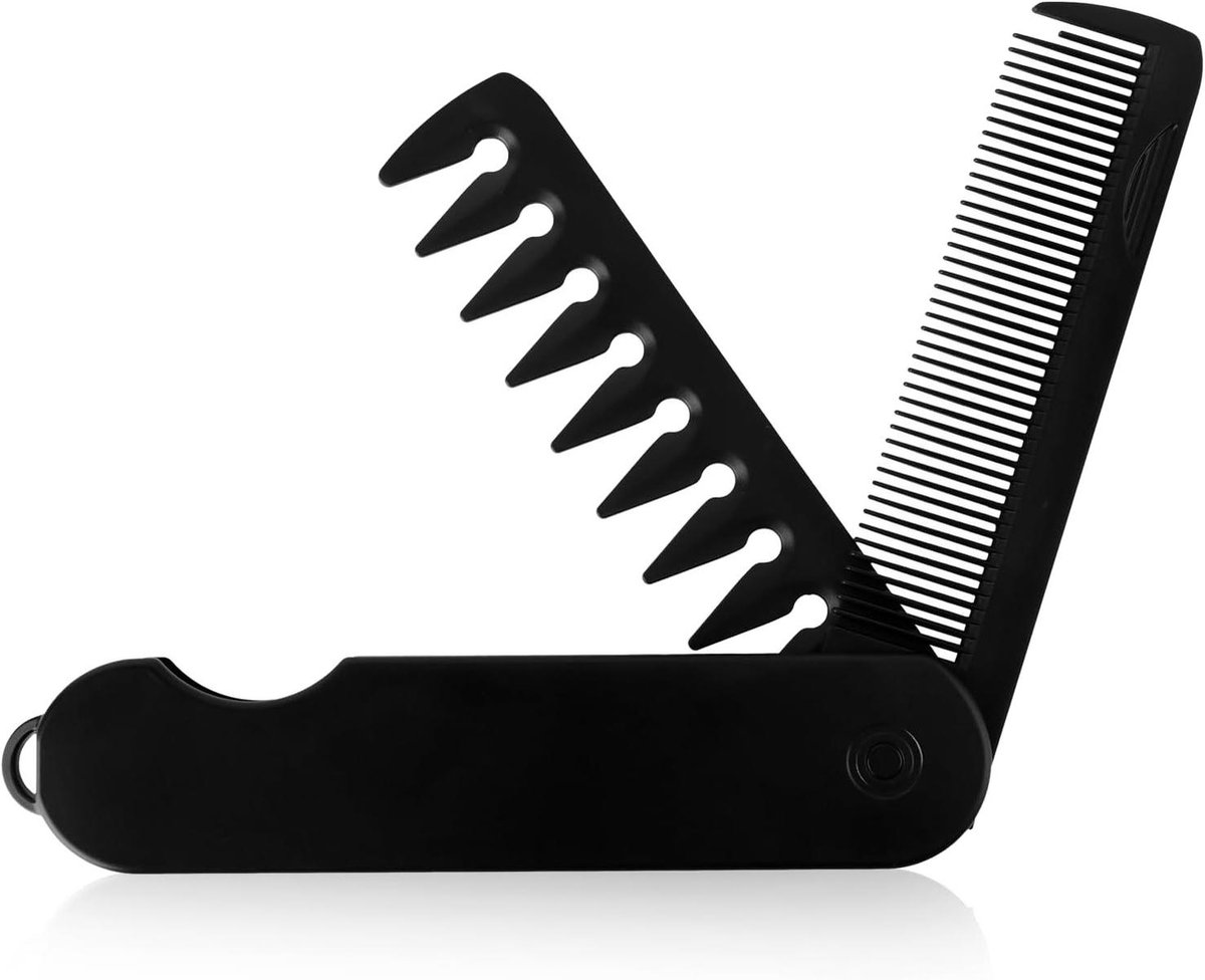 2-in-1 Opvouwbare Zakkam voor Draagbare Haar- en Baardverzorging - Flip-Design Stylingkam in Zwart