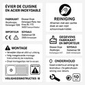 Informatieblad: Titel 'Évier de cuisine en acier inoxydable'. Fabrikant Ekosan Evye, importeur SOYSALS. Reinigingstips, montage-instructies en 10 jaar garantie.