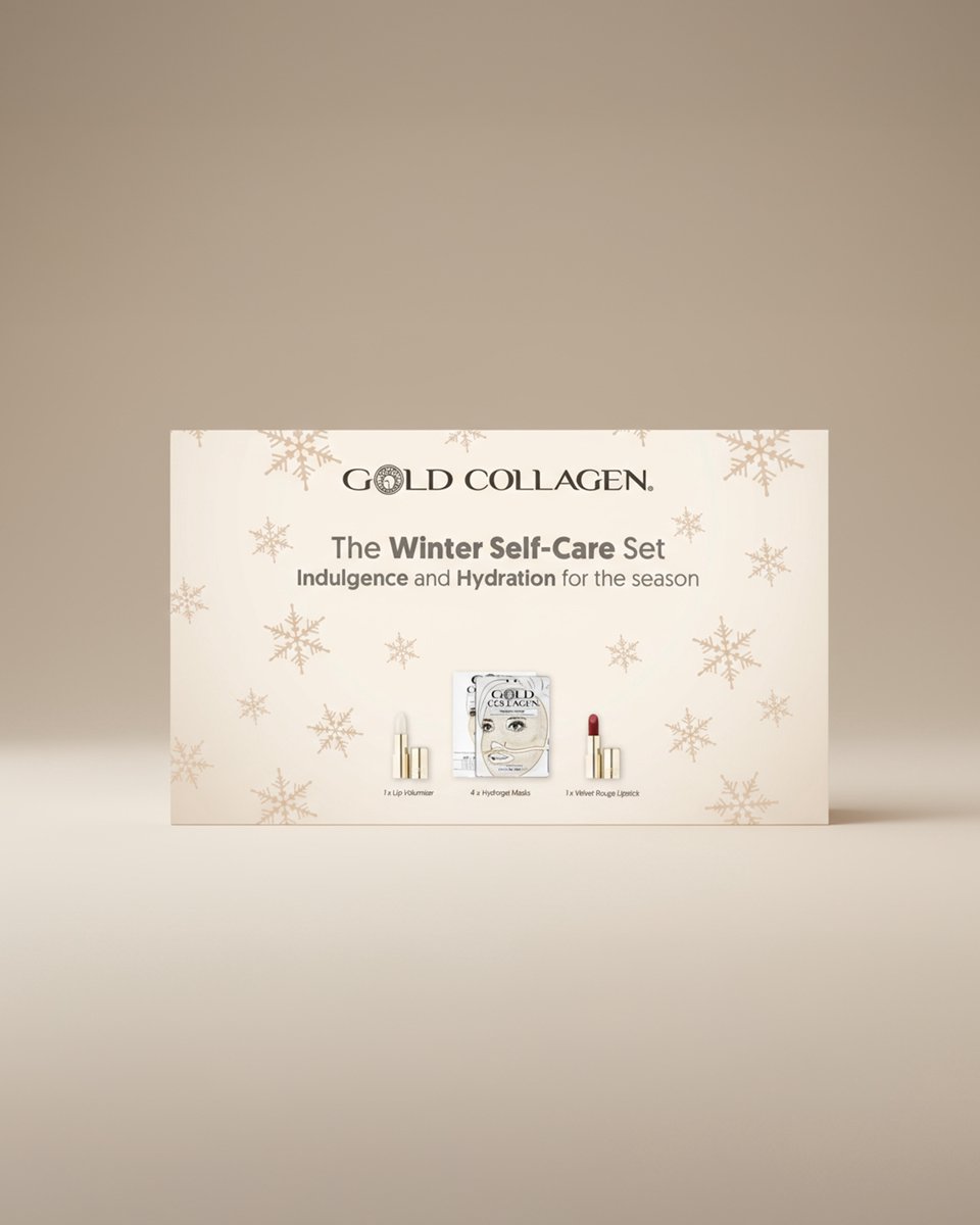 Gold Collagen Self-Care (Lip-Mask-Red lipstick) - Beperkte editie - Hydrogel Mask (4 stuks) + 1 Lip Volumiser/balsem + 1 exclusieve Rouge Velvet Lipstick - Maak kennis met het second skin technologie masker en ontdek het effect - SUPER PROMOTIE
