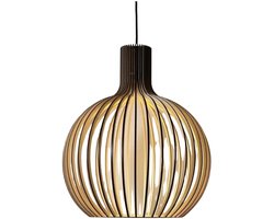 Houten Hanglamp - Ø45cm - Landelijke Hanglamp - Lamp - Hanglampen - Voor Elke Ruimte - Eetkamer Hanglamp - Woonkamer Lamp - Zwart met Hout - E27 - 10m² Verlichtingsgebied - IP20