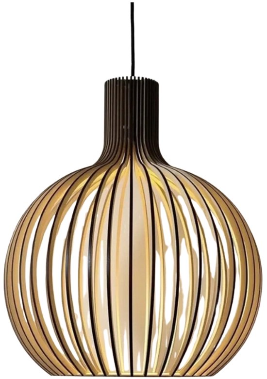 Houten Hanglamp - Ø45cm - Landelijke Hanglamp - Lamp - Hanglampen - Voor Elke Ruimte - Eetkamer Hanglamp - Woonkamer Lamp - Zwart met Hout - E27 - 10m² Verlichtingsgebied - IP20