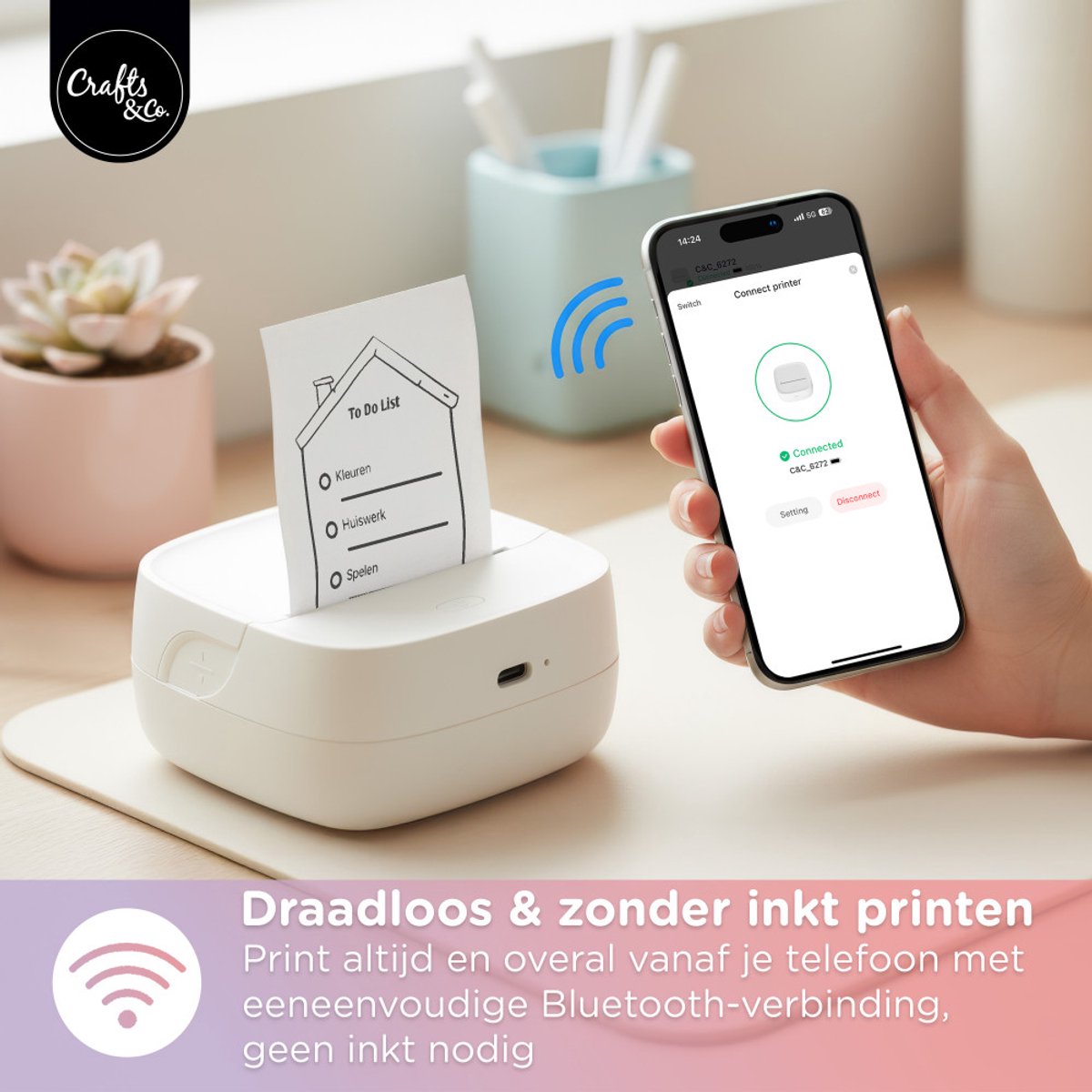 Crafts&Co Mini Pocket Printer met 13 Rollen en 6 Stiften - 24-Uur Batterij - Mobiele Fotoprinter - Interactief Montessori Speelgoed - Draagbare en Thermische Printer - Cadeau voor Jongens en Meisjes - 6, 7, 8, 9, 10, 11, 12, 13, 14+ Jaar - Wit — afbeelding 7