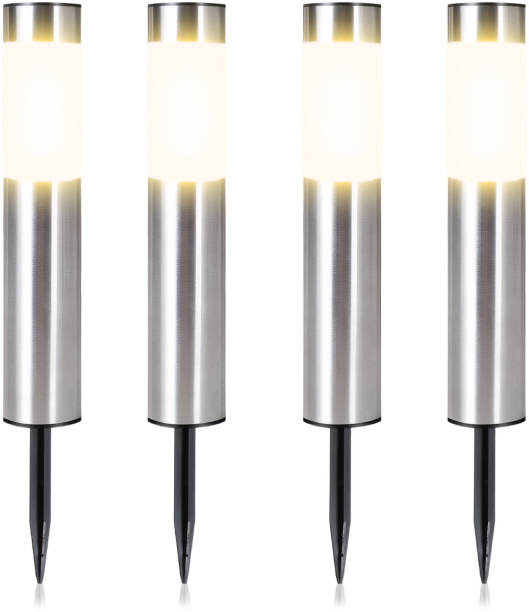 Ynkkvre - Solar Tuinlampen Set – IP65 Waterdicht, RVS Buitenverlichting, Warm Licht, Automatisch Aan/Uit, Energiezuinig voor Tuin & Padverlichting-4pcs