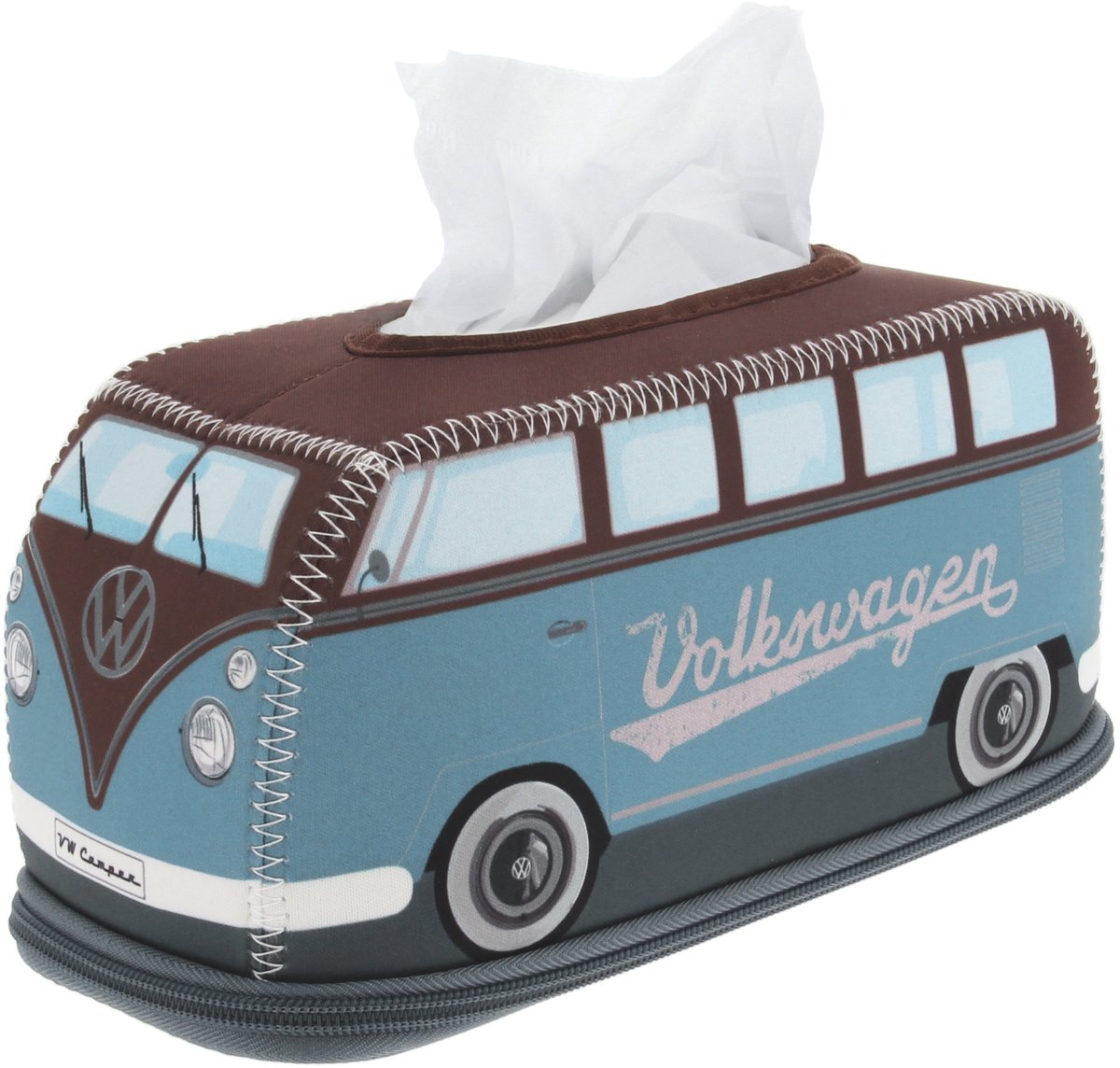 BRISA VW Collection - Volkswagen neopreen cosmetische servetdispenser-papieren zakdoekjes-tissuebox voor in de badkamer in T1 Bulli Bus-design (bruin)