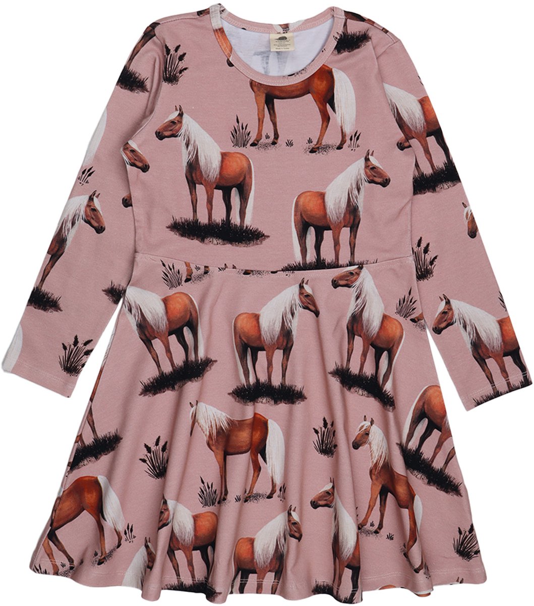 Walkiddy® Kinder Jurk – Meisjes– Beauty Horses serie – Maat 128 – GOTS-gecertificeerd Biologisch Katoen | Comfort & Duurzaamheid voor Kinderen