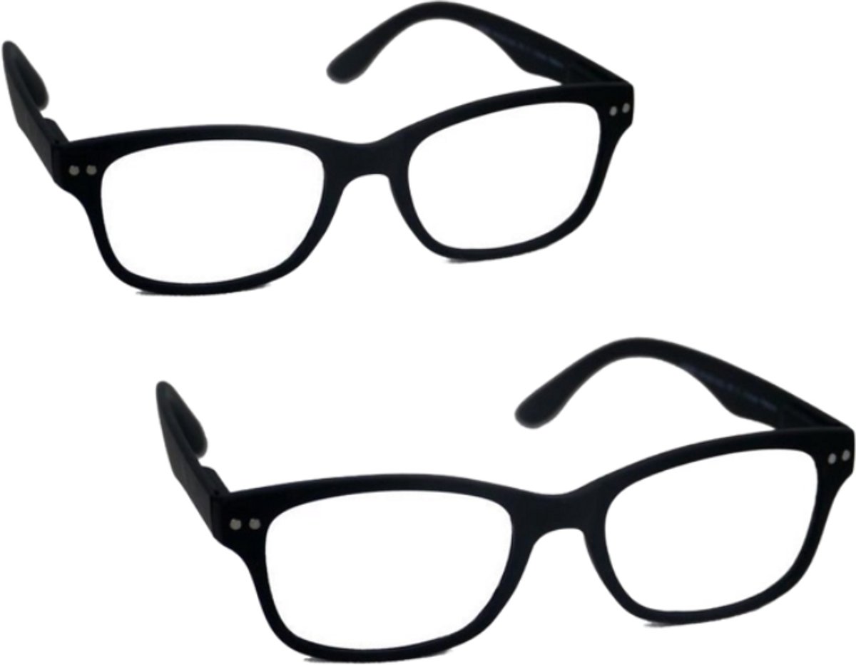 Computer bril - zwart rechthoekig sterkte +2.0 - 2 stuks - blauw licht filter - blue blocker leesbril