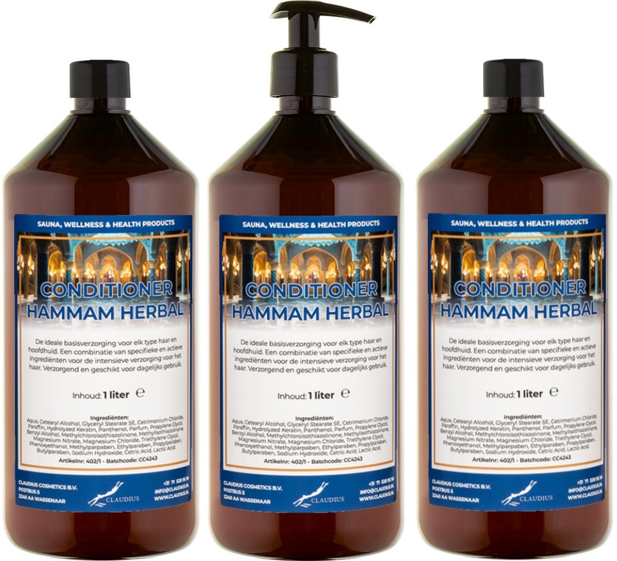 Hairconditioner Hammam Herbal 1 liter met 1 zwarte pomp - set van 3 stuks