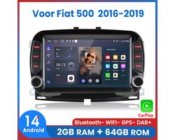 Awesafe Autoradio - Geschikt Voor Fiat 500 2016 t/m 2019 - 2GB+64GB - Draadloos Carplay Android Auto - GPS RDS Bluetooth - Navigatie - Zwart - 2016 2017 2018 2019