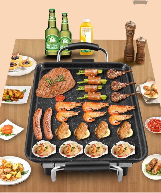 WK Grote Elektrische Grill 68×28 cm | 4-8 Persoons BBQ Pan met Gescheiden Bakzones | Marmeren Coating | RVS Bodem met Isolatie | 5 Temperatuurstanden | 1700W Snelle Verwarming | Makkelijk Schoon te Maken — afbeelding 2