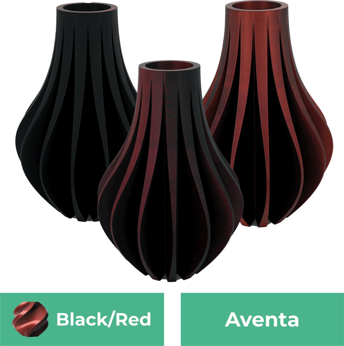 Lovora Aventa design vaas – Decoratieve vaas - Zwart / Rood - 3d geprinte vaas – geschikt voor droogbloemen - 34CM